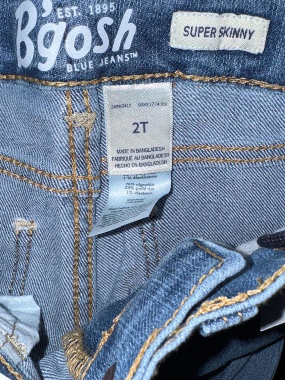 OshKosh Bgosh Super Skinny Blue Jeans 2T Cotton & Polyester - Picture 3 of 6